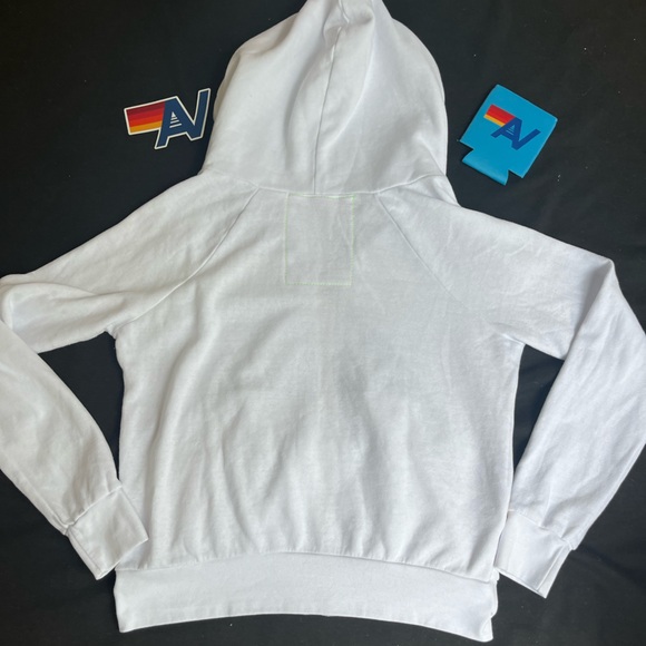 - - NWT Aviator Nation 5 Stripe  Hoodie Sweatshirt White w/ zip pockets Small - Picture 3 of 4